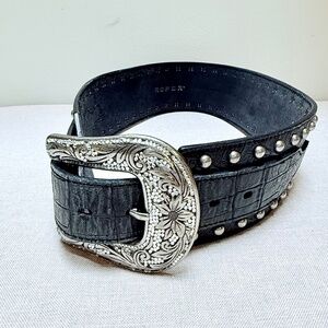 Leather Western Roper Wide Belt With Embellished Buckle Size M